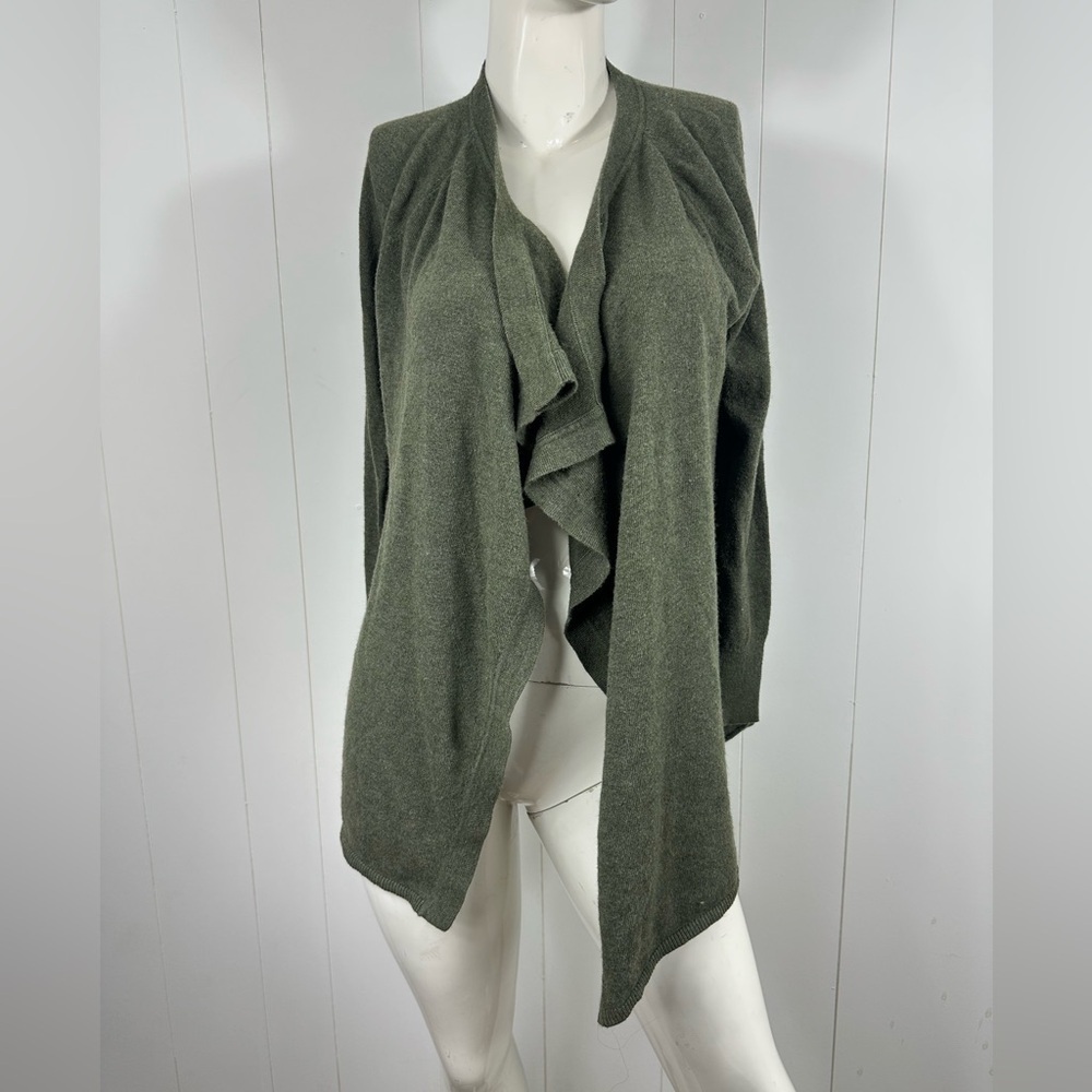 Loft Open Cardigan Sweater Womens Medium M Green Wool Blend Long Sleeve